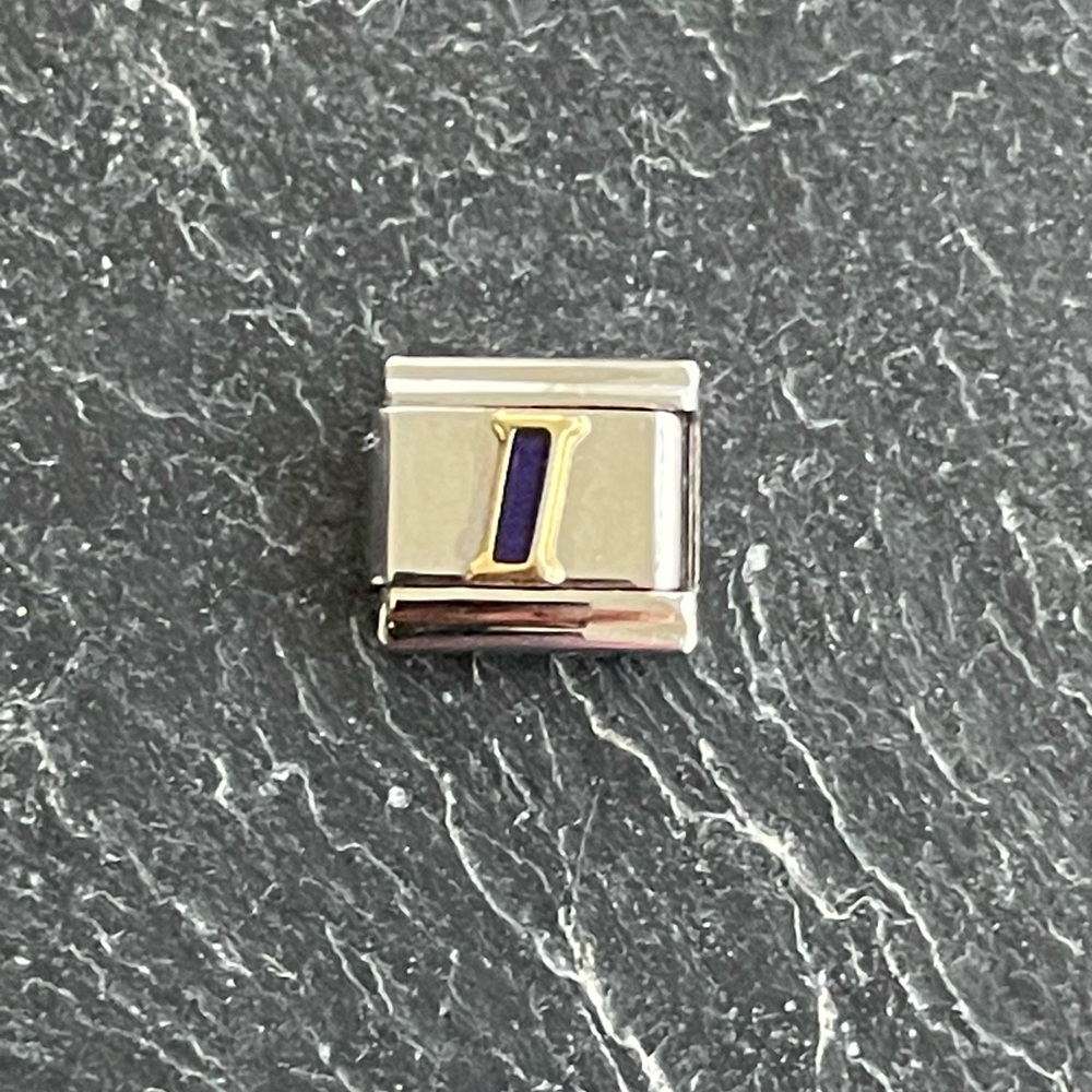 Zoppini Stainless Steel and Gold blue enameled initial I charm link